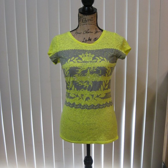 NWOT Express neon yellow graphic tee t shirt top XS extra small - Picture 1 of 6